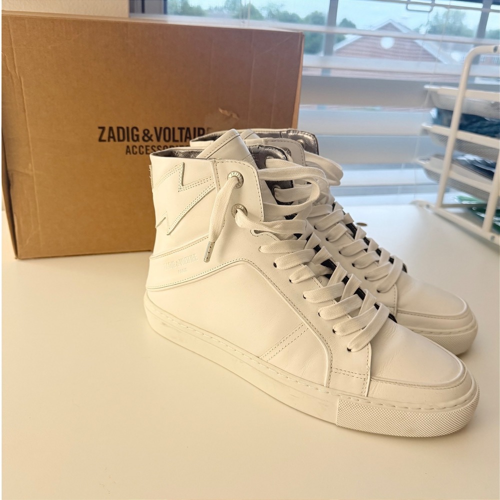 Women's Zadig & Voltaire High Flash High Top Sneakers White Leather With Box 40
